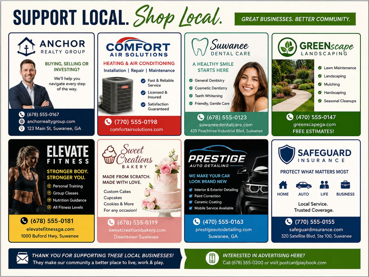 Sample 9x12 shared postcard with local business ads
